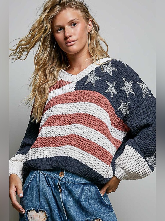 POL Sweaters - POL American Flag Stars Stripes Oversized Chunky Knit Sweater